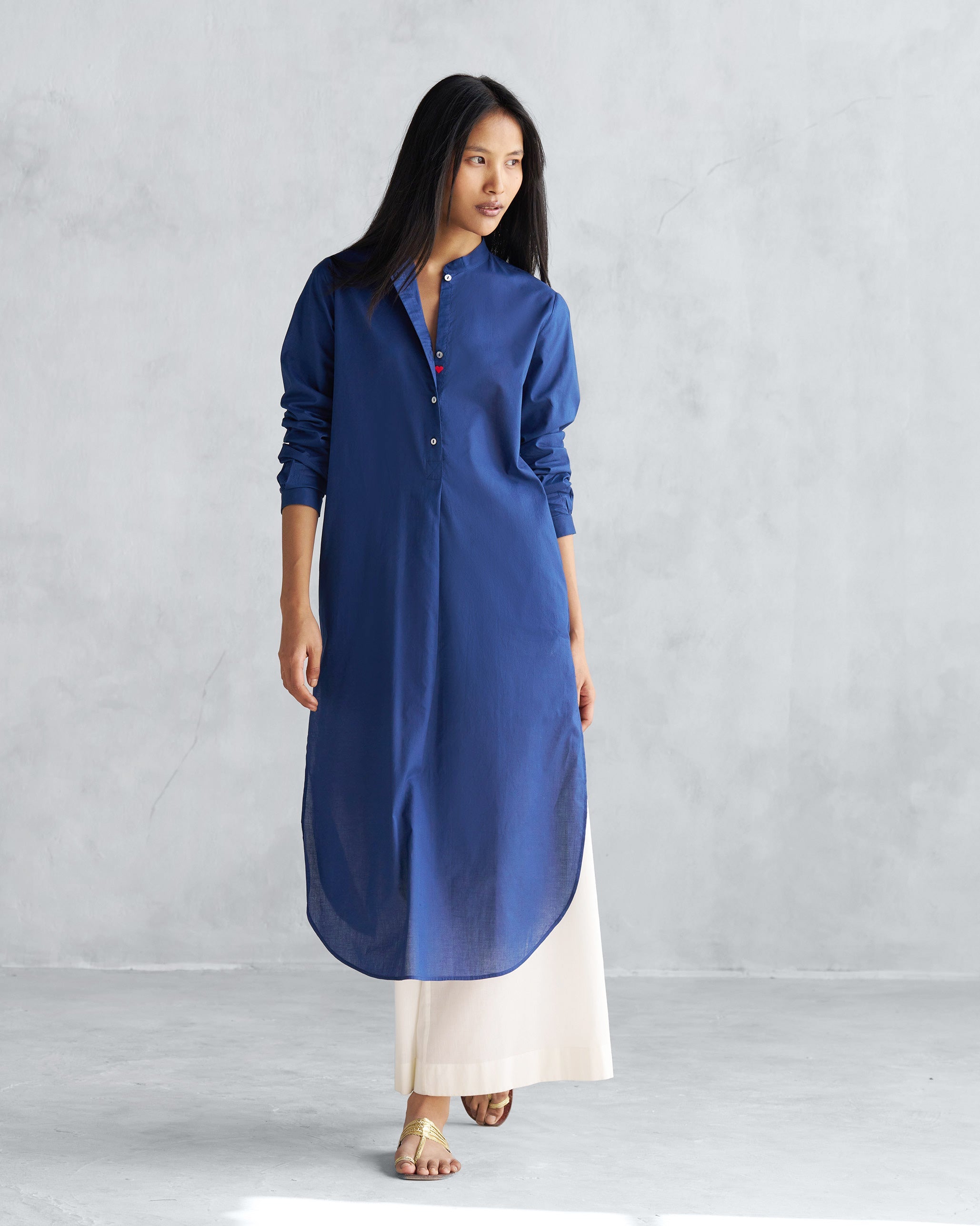 Basic Long Length Kurta - Navy