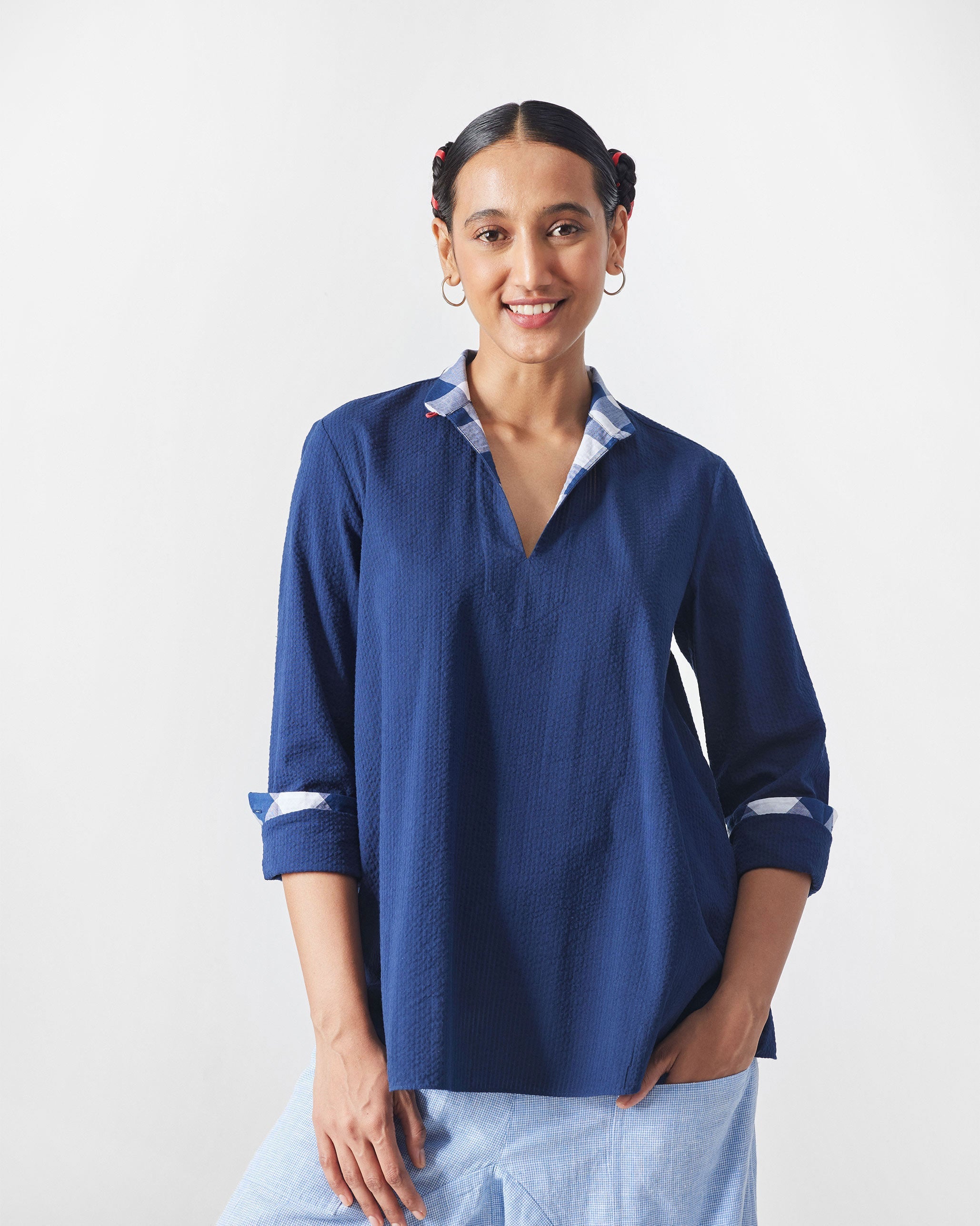 Mizu Gusset Top - Navy Seersucker