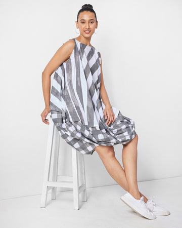 Yin Yan Dress - Charcoal & White Print