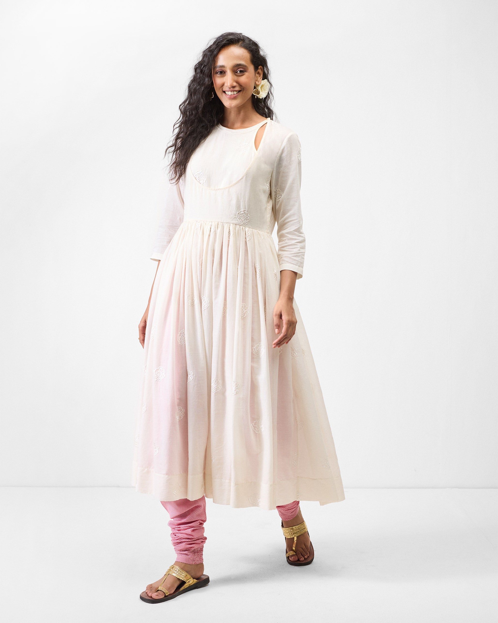 Fit & Flare Angrakha - Ivory Embroidered