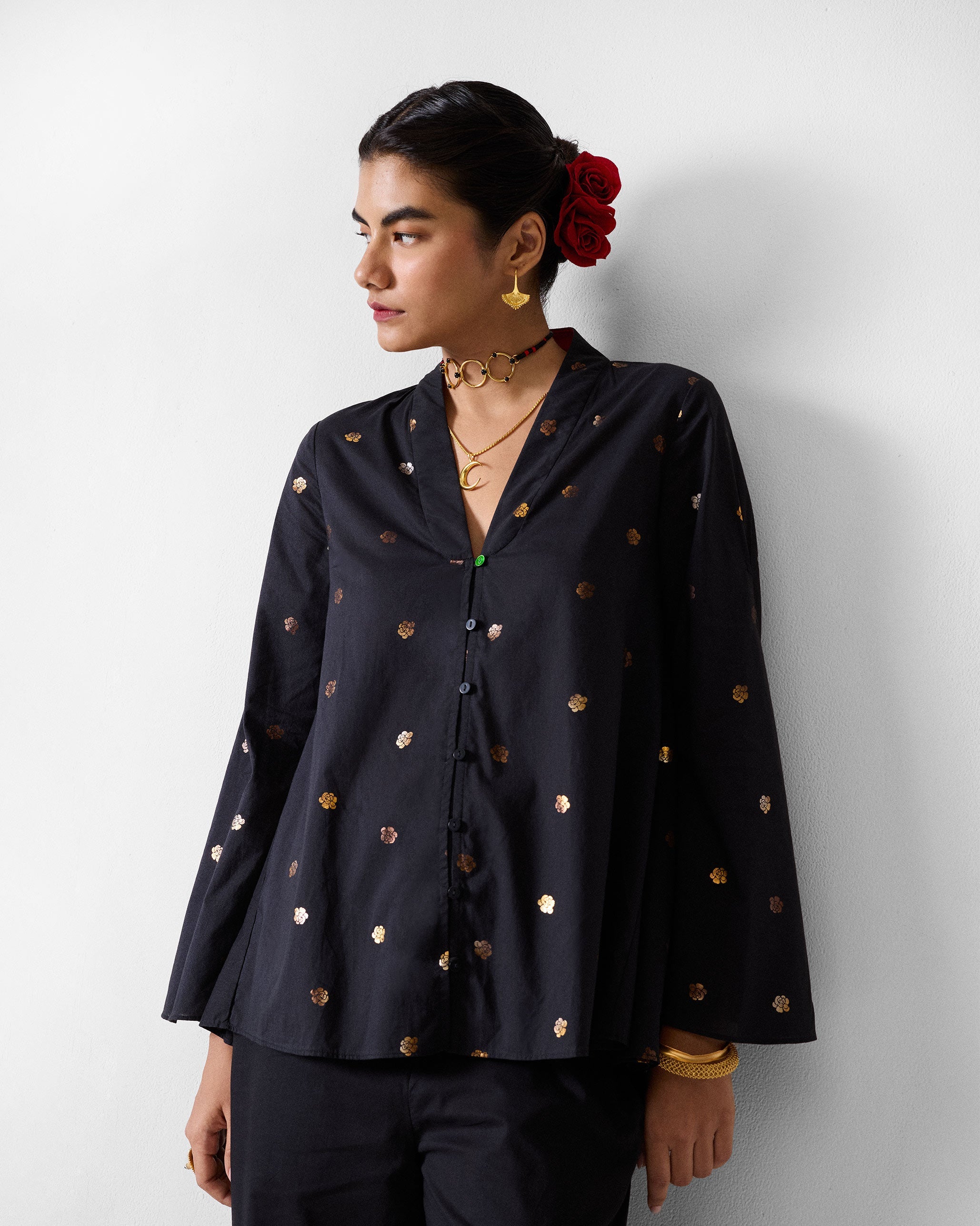 Tangier Top - Black & Gold Printed