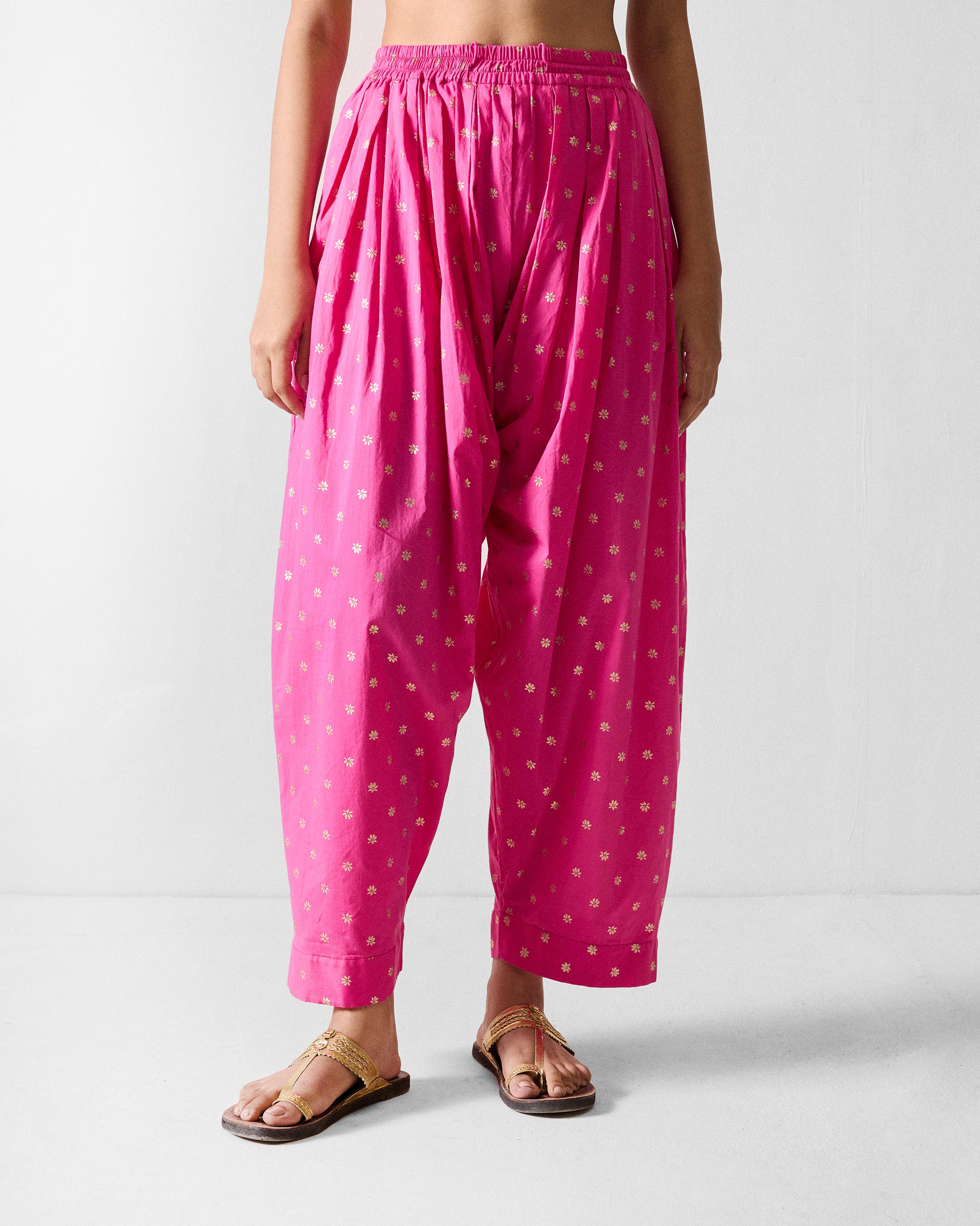 Salem Pants - Fuchsia & Gold Printed