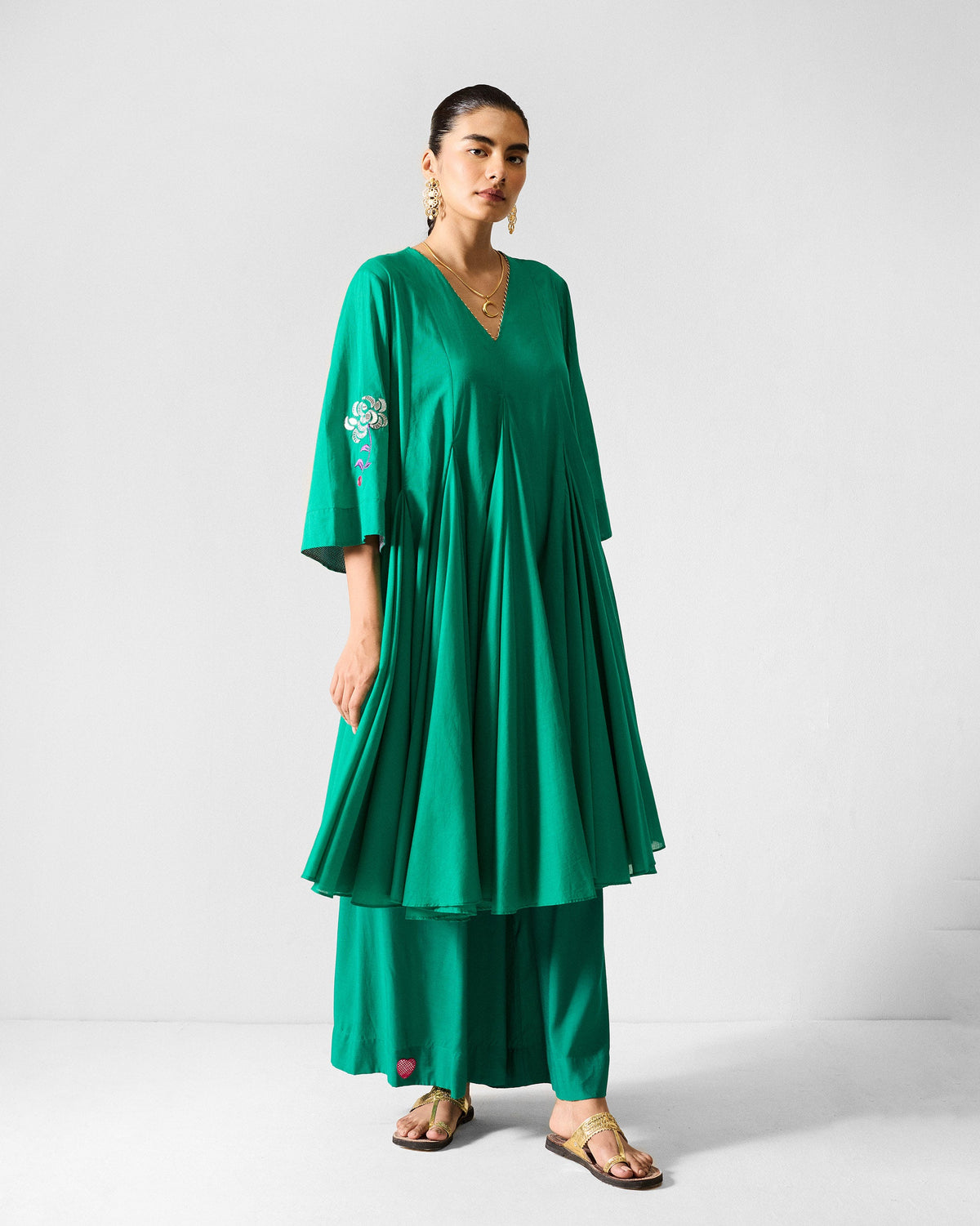 Gusset Long Kurta - Green