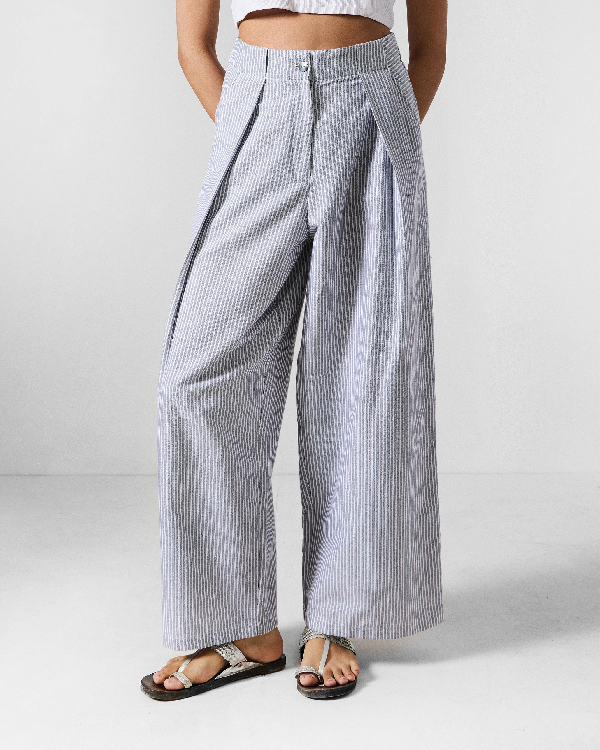 Costa Pants - Grey & White Stripes