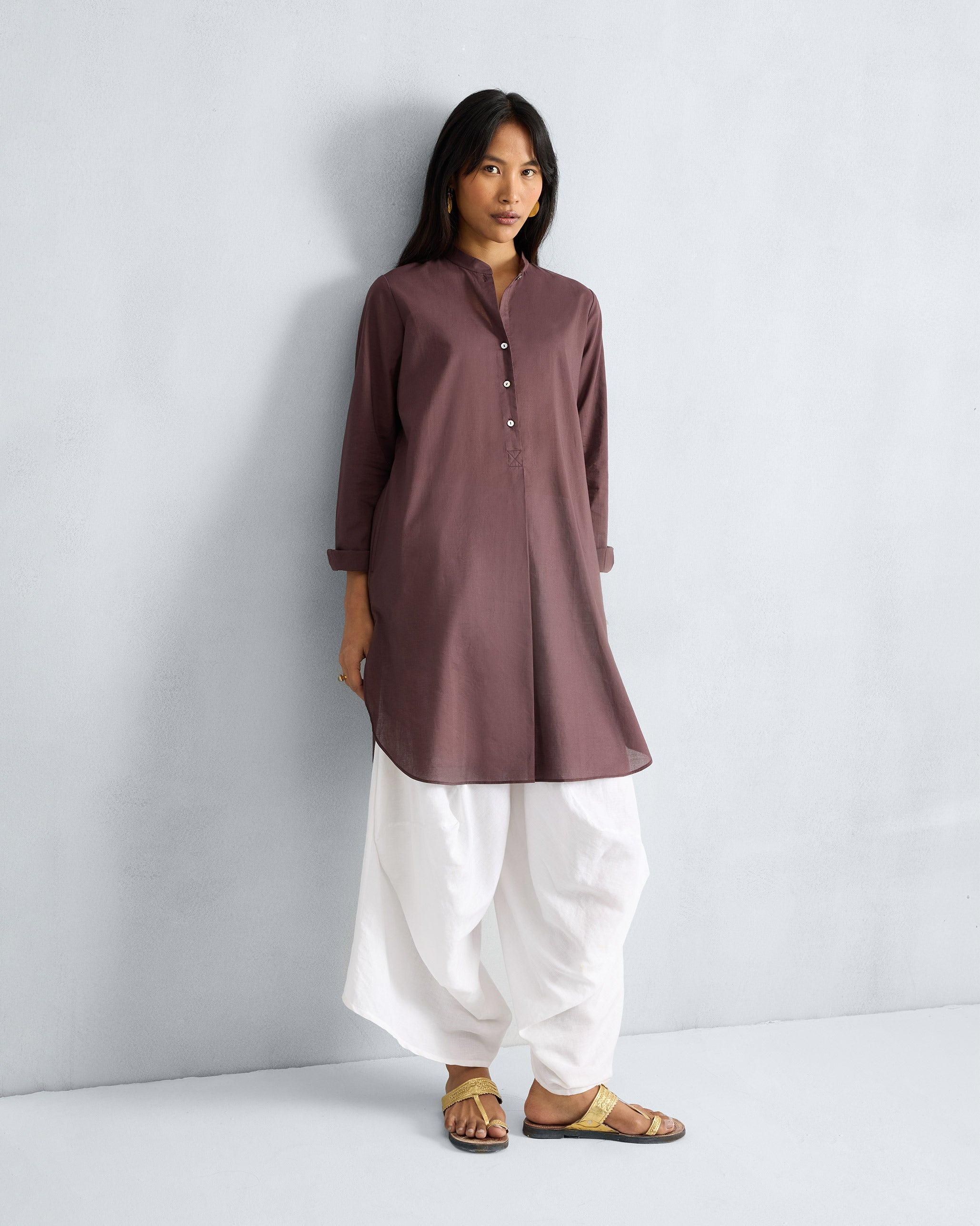 Basic Mid Length Kurta - Chocolate Plum