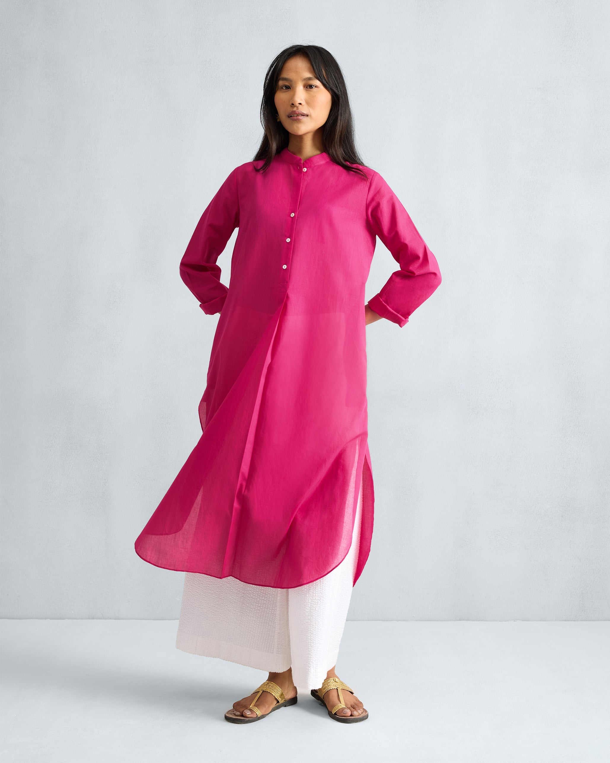 Basic Long Kurta - Fuchsia