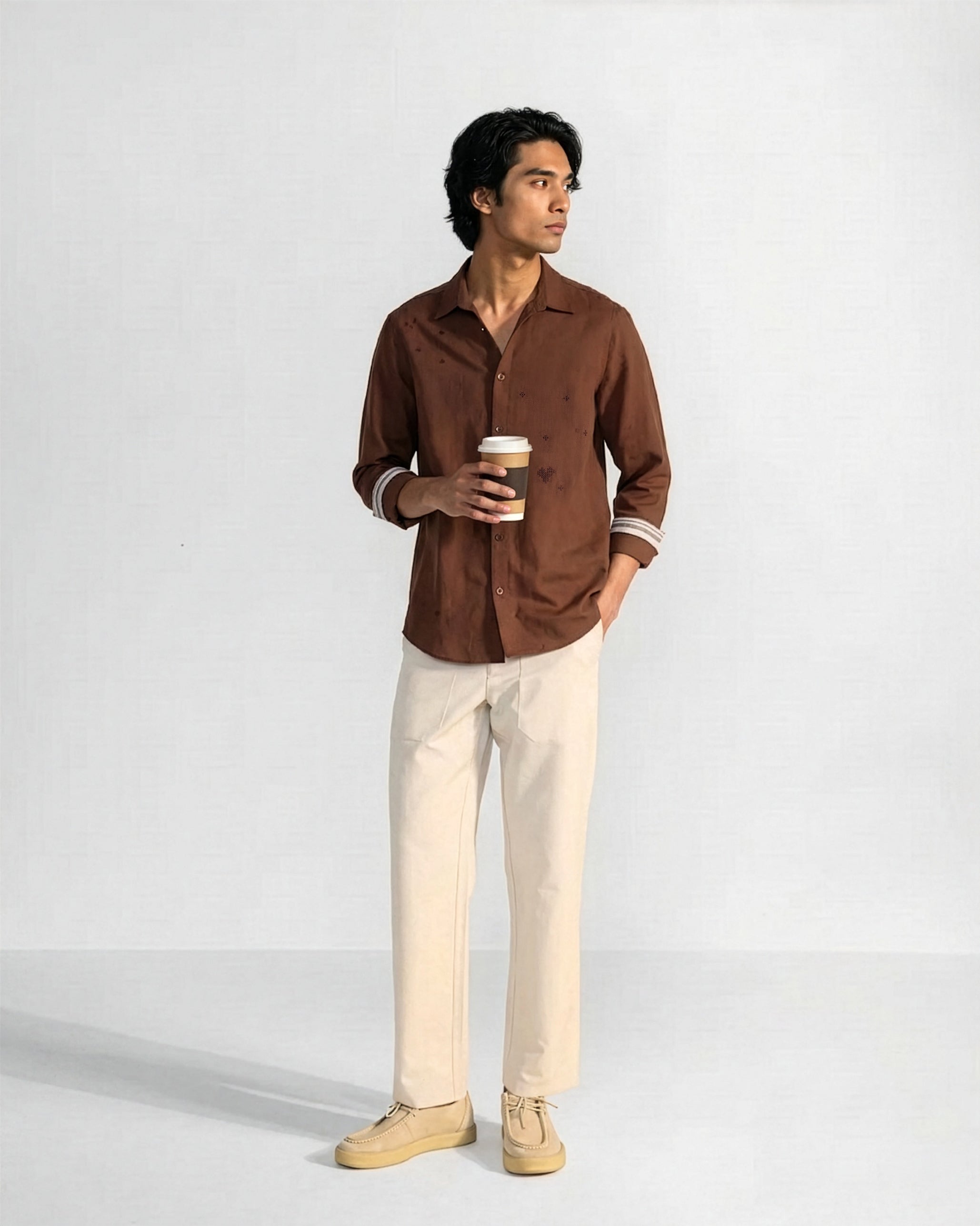 Classic Shirt - Brown Embroidered