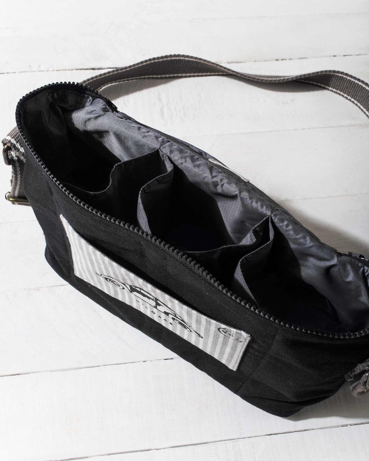 Interior of the Munchies & Byob Bag with three padded dividers.