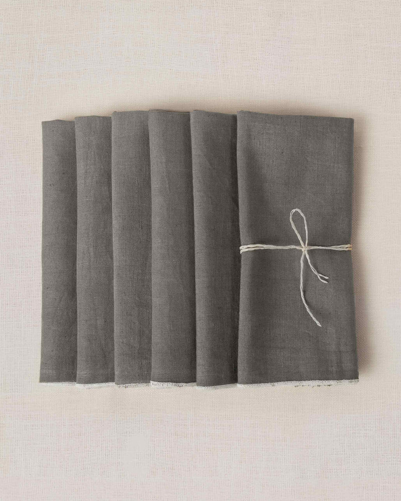 Verandah Dinner Napkins (Set of 6) - Charcoal & Ivory