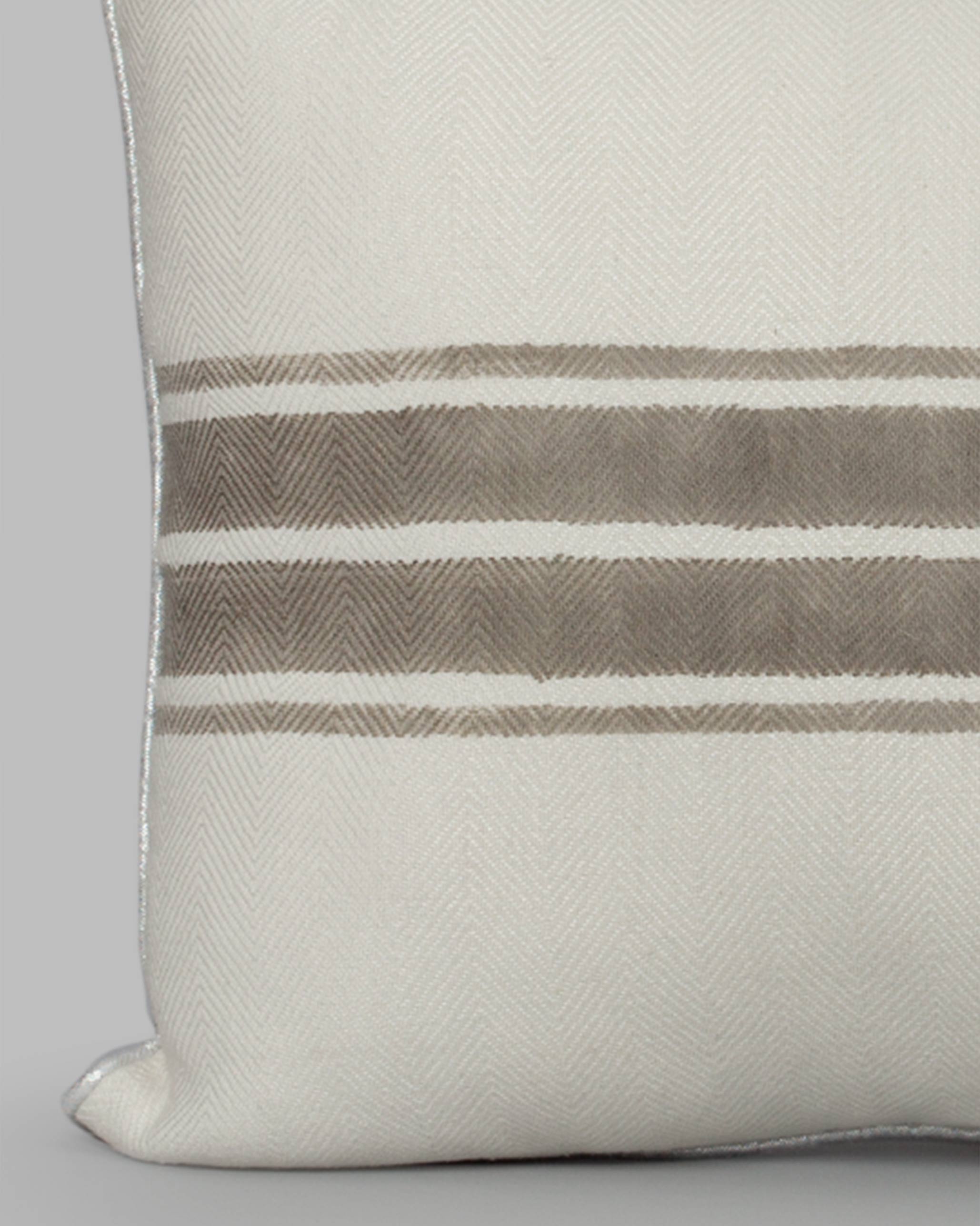 Alleppey French Stripes Pillow Cover - Ivory & Soft Grey