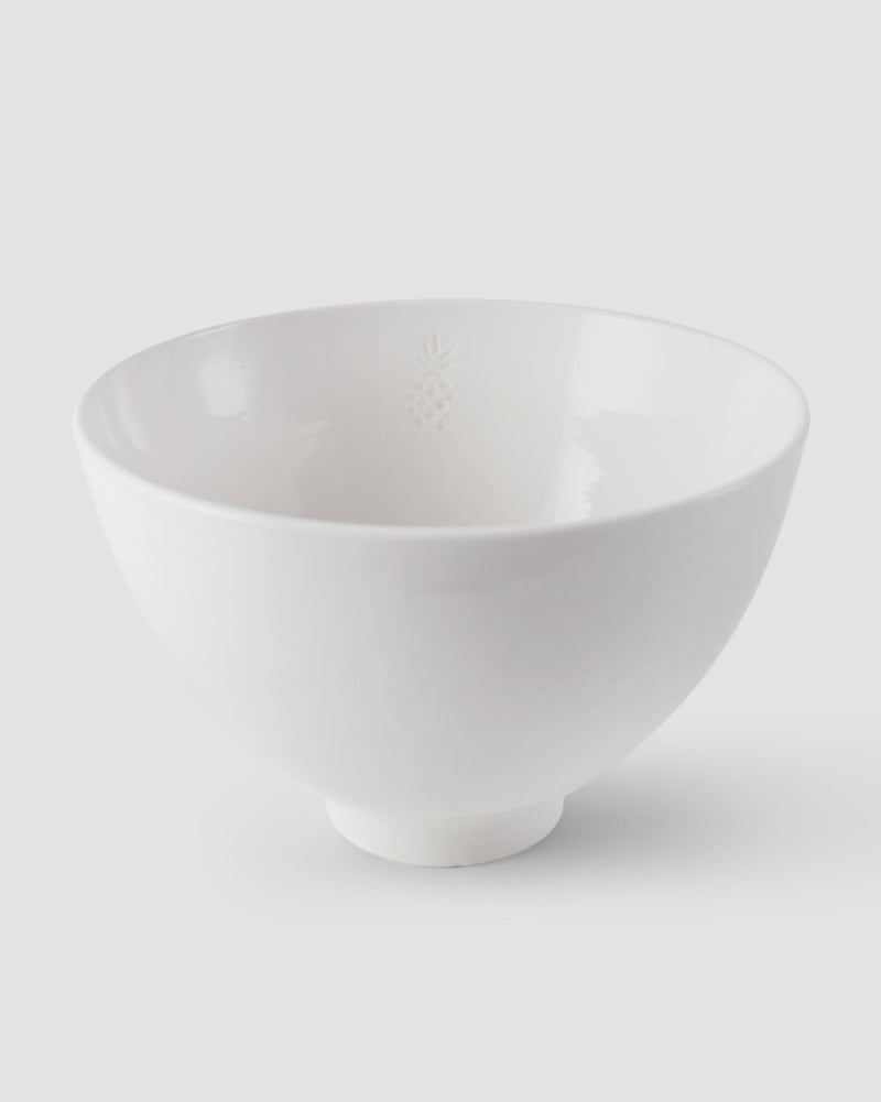 White Malabar Curry Bowl Large with a raised pineapple motif inside.