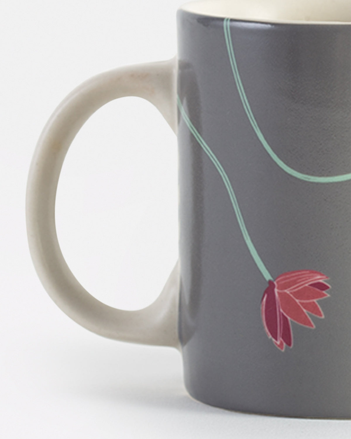 Close-up of the Lily Pond Mug showing a red lotus and mint line detail.