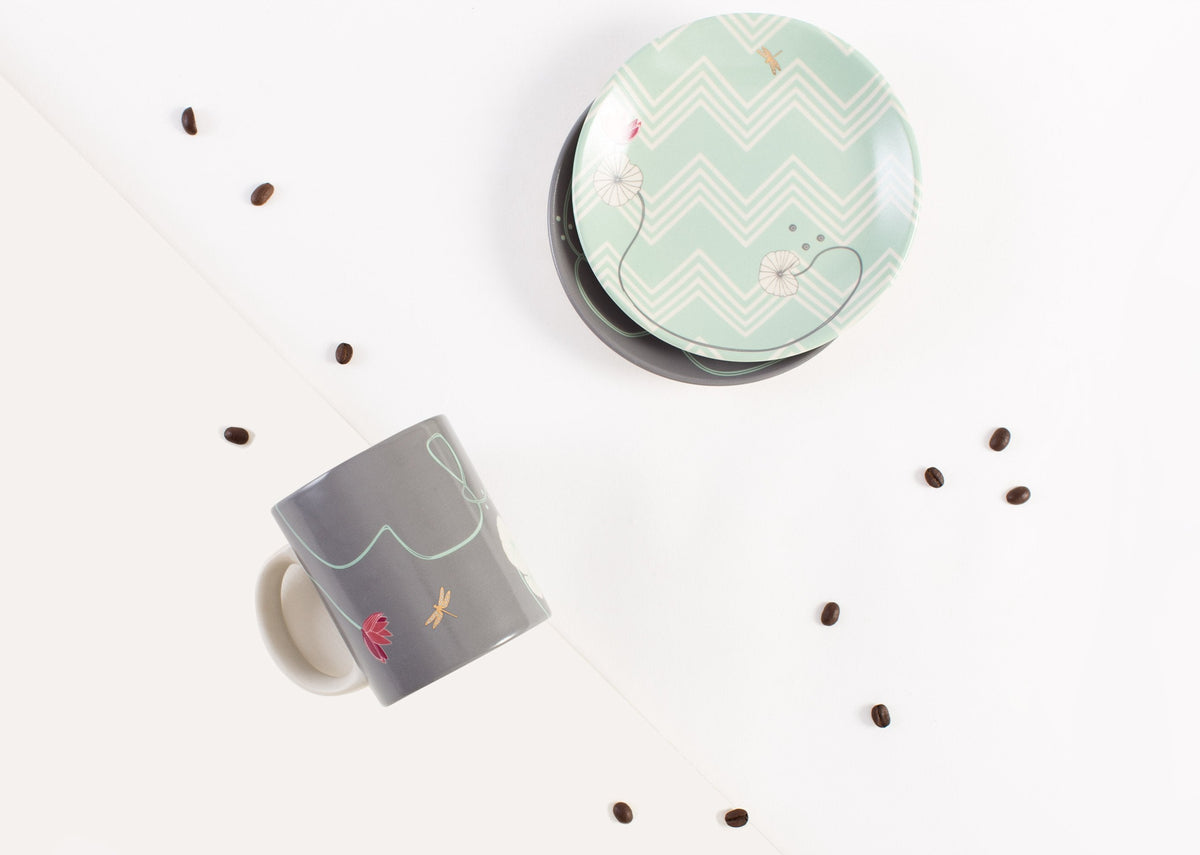 Lily Pond Mug seen from above on a white surface.