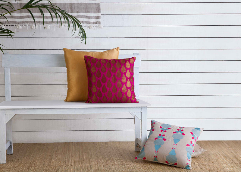 Pink Drop Brocade Cushion Cover