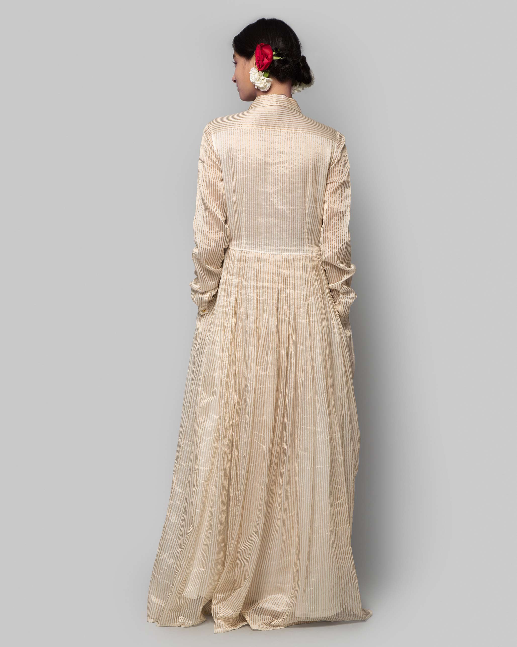 Stella Chanderi Dress - Ivory & Gold