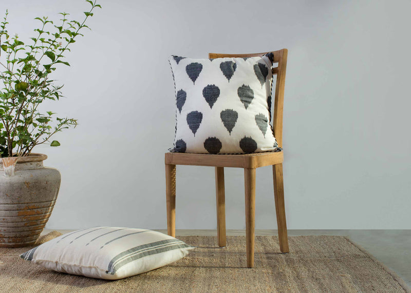 Ikat Tear Drop Cushion Cover - Charcoal