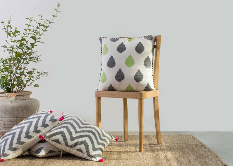 Ikat Tear Drop Cushion Cover - Lime & Charcoal