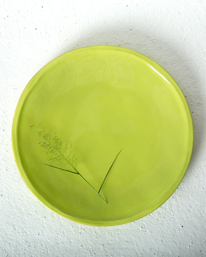 Aguada Quarter Plate in glossy lime glaze, seen from above.