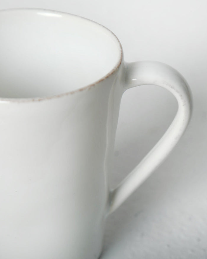 Close-up of the Aguada Mug in white glaze showing its handle.