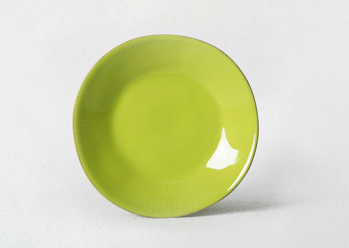 Aguada Tapas Plate in glossy lime glaze, shown at an angle.