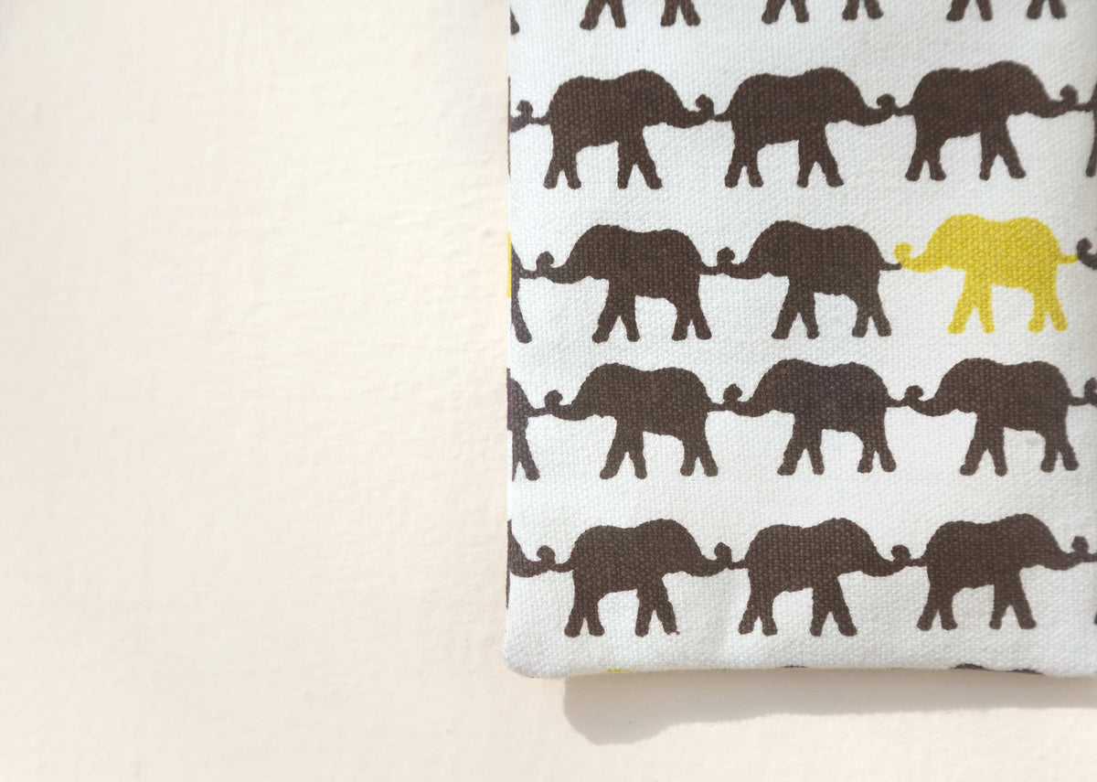 Close-up of Haathi Spectacle Case showing its repeating elephant print.