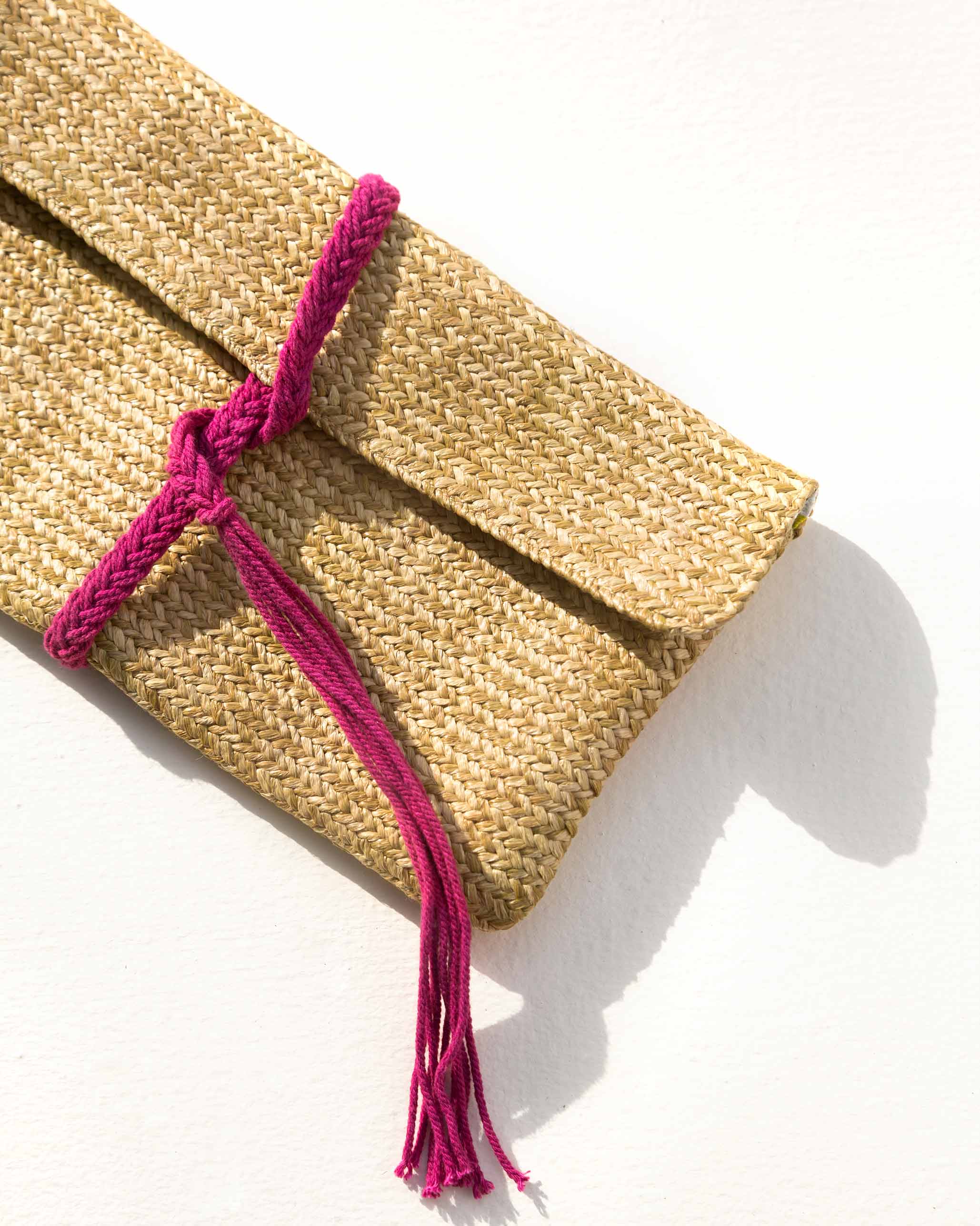 Raffia Flap Clutch - Fuchsia