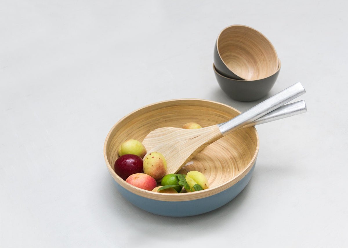 Angled view of the Bamboo Spoons with silver handles.