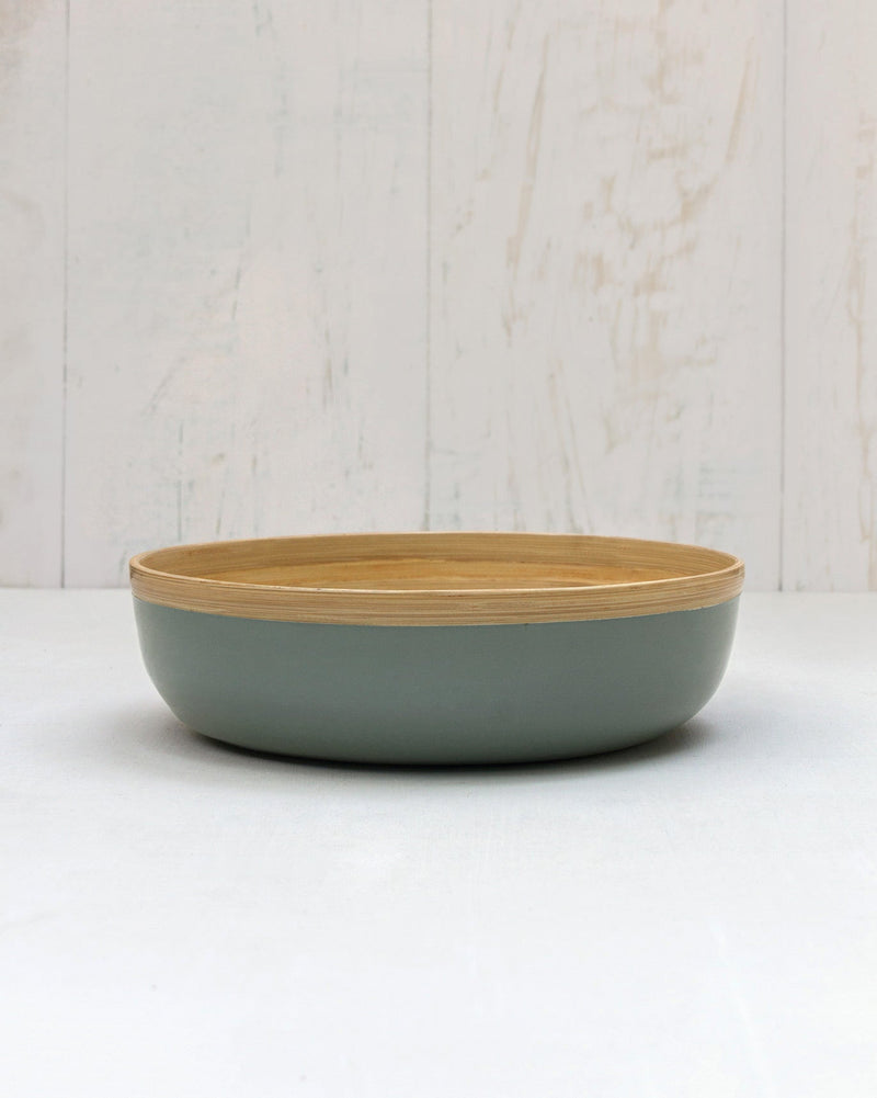 Bamboo Rice Bowl in sage green with a natural bamboo rim.