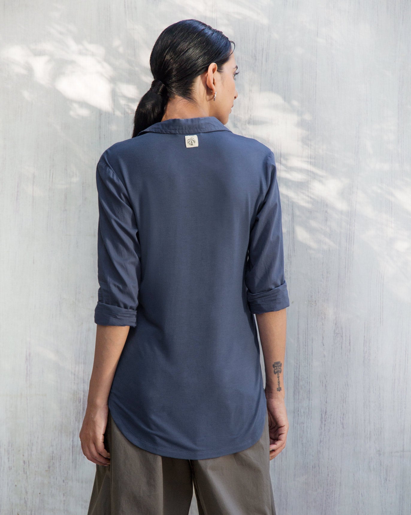 Open Collar Top - Indigo