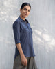 Open Collar Top - Indigo