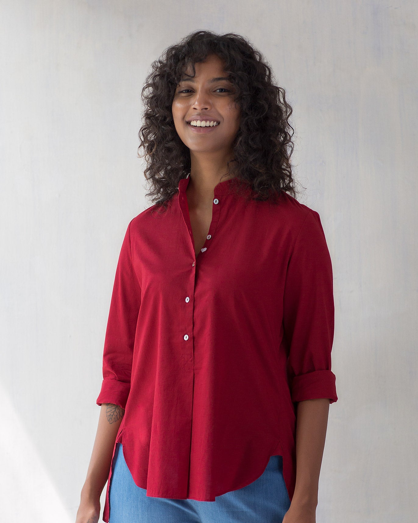Mandarin Collar Top - Red