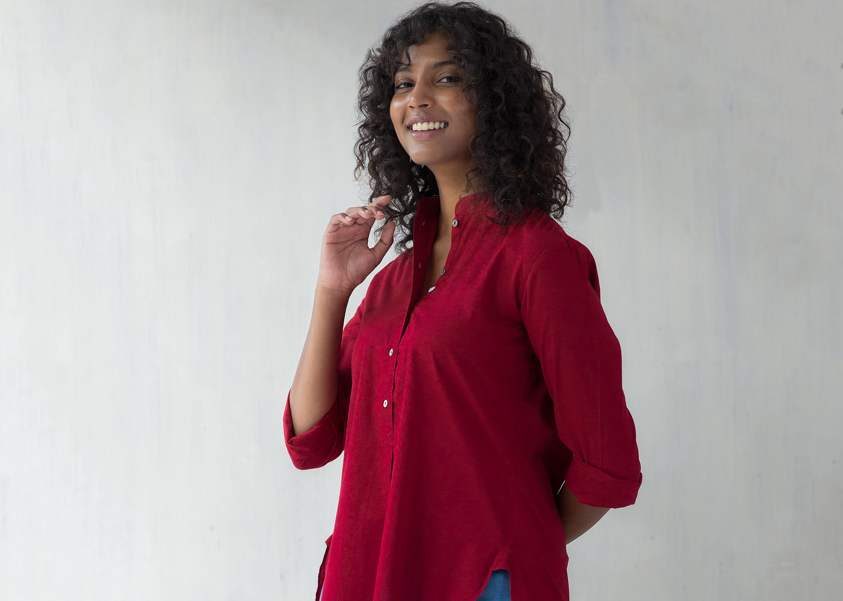 Mandarin Collar Top - Red