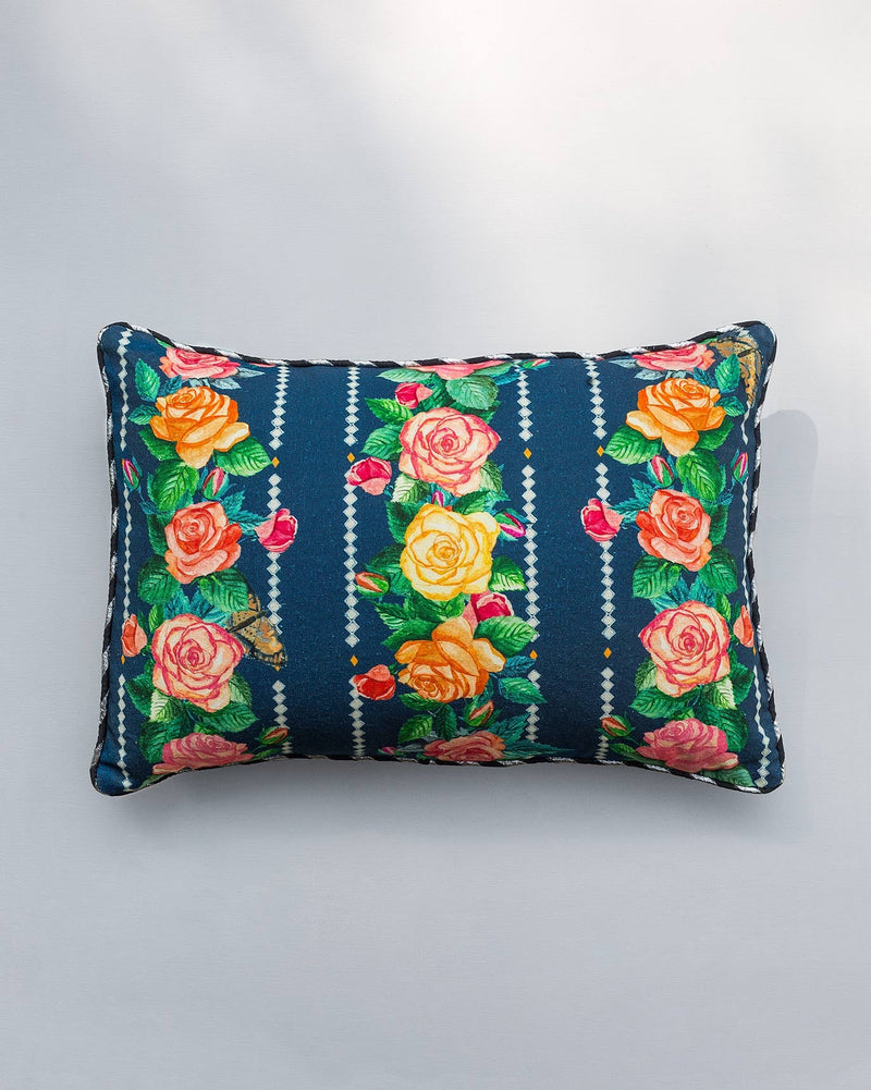 Rose Lumbar Cushion Cover - Blue