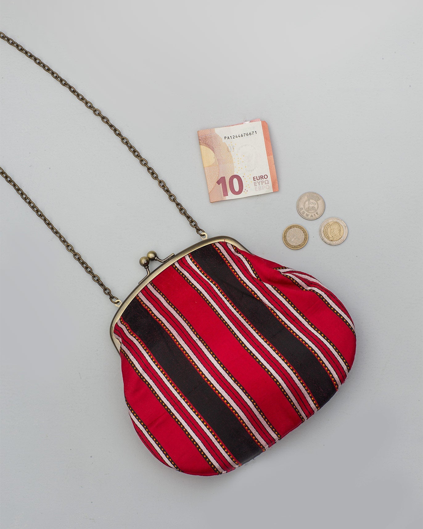 Sling Stripe Clutch - Red & Brown