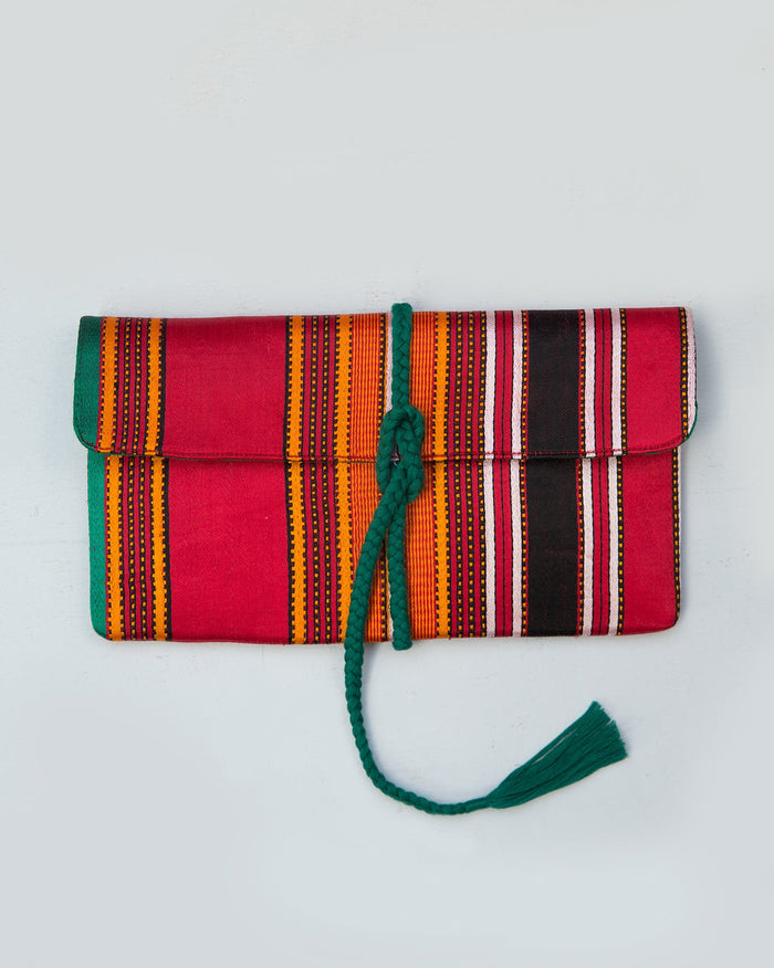 Stripe Flap Clutch- Red & Brown