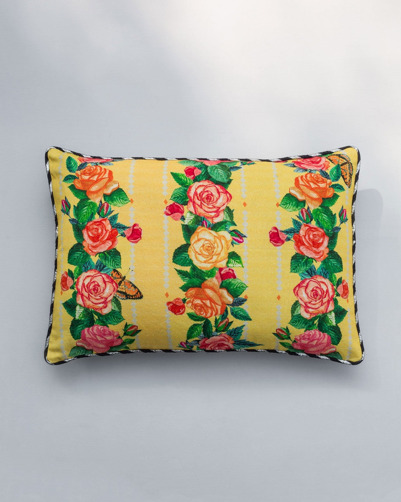 Rose Lumbar Cushion Cover - Yellow