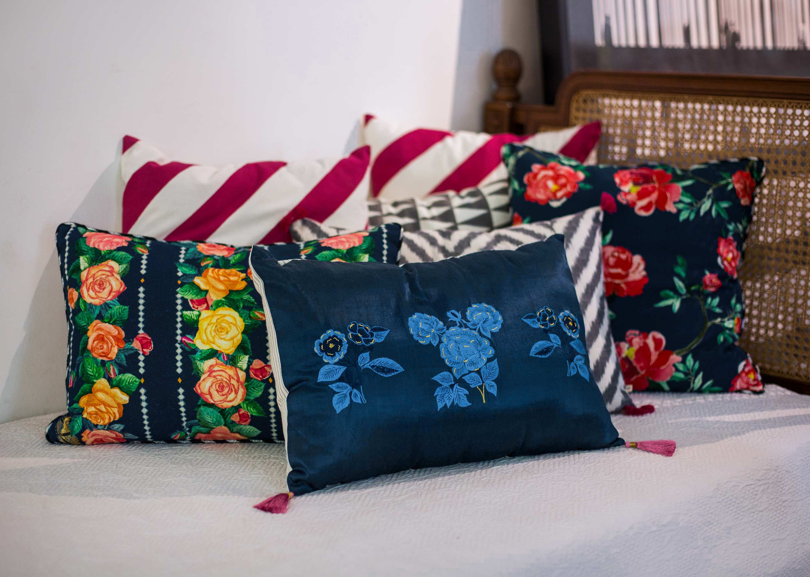 Begonia Lumbar Cushion Cover - Blue