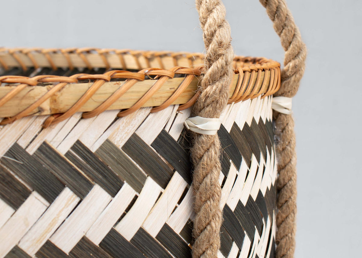 Close-up of the Large Bamboo Storage rim and rope handle.