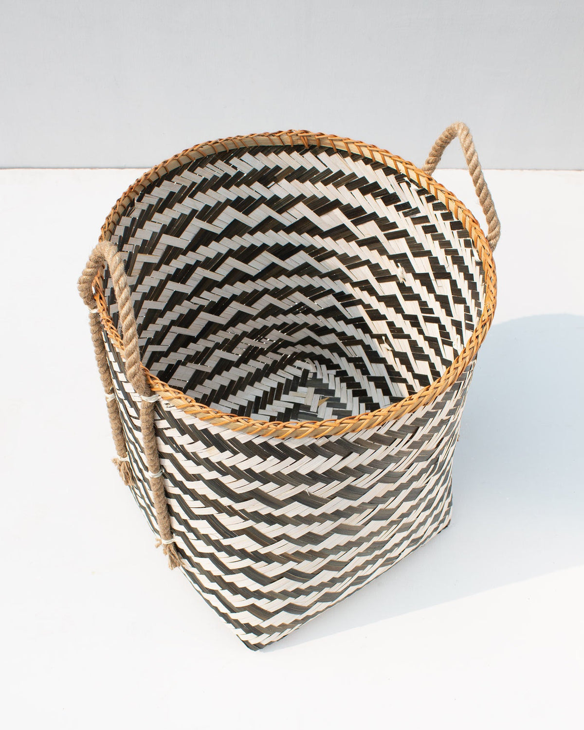 Large Bamboo Storage seen from above, showing its chevron weave inside and out.