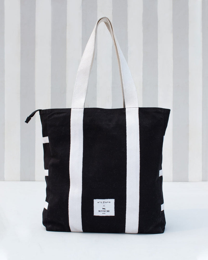 Stripe Tall Tote - Black & White