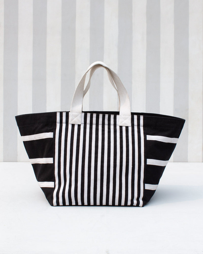 Stripe Boat Tote - Black & White