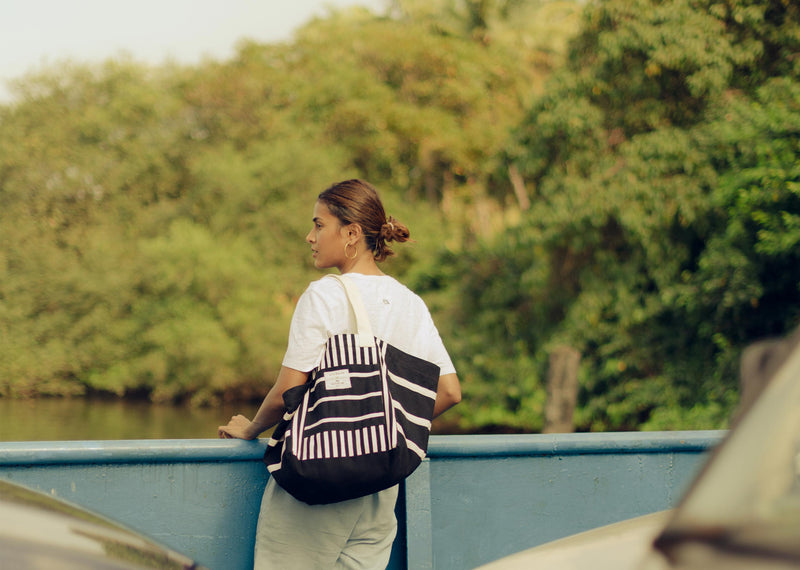 Stripe Boat Tote - Black & White