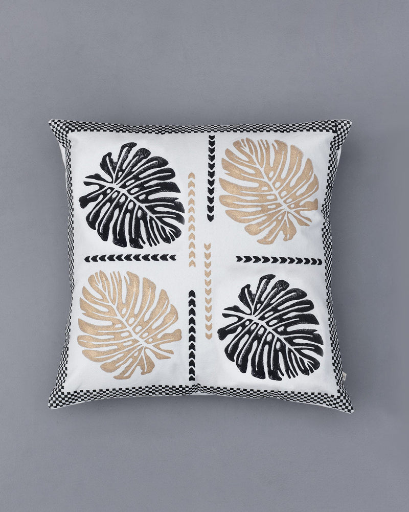 Monstera Cushion Cover - Black & Gold