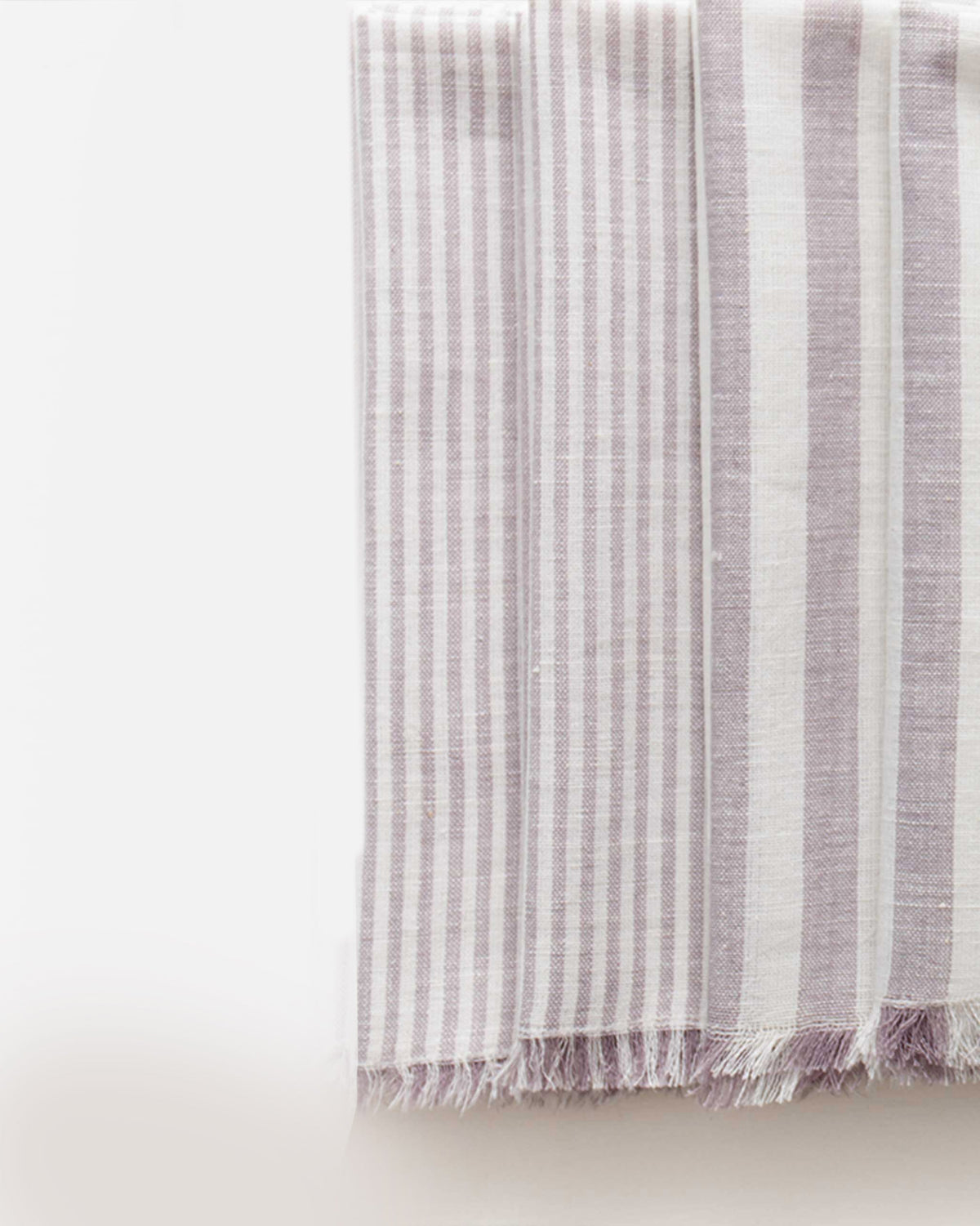 Close-up of Alleppey Dinner Napkins showing fringed edges and grey striped weave.