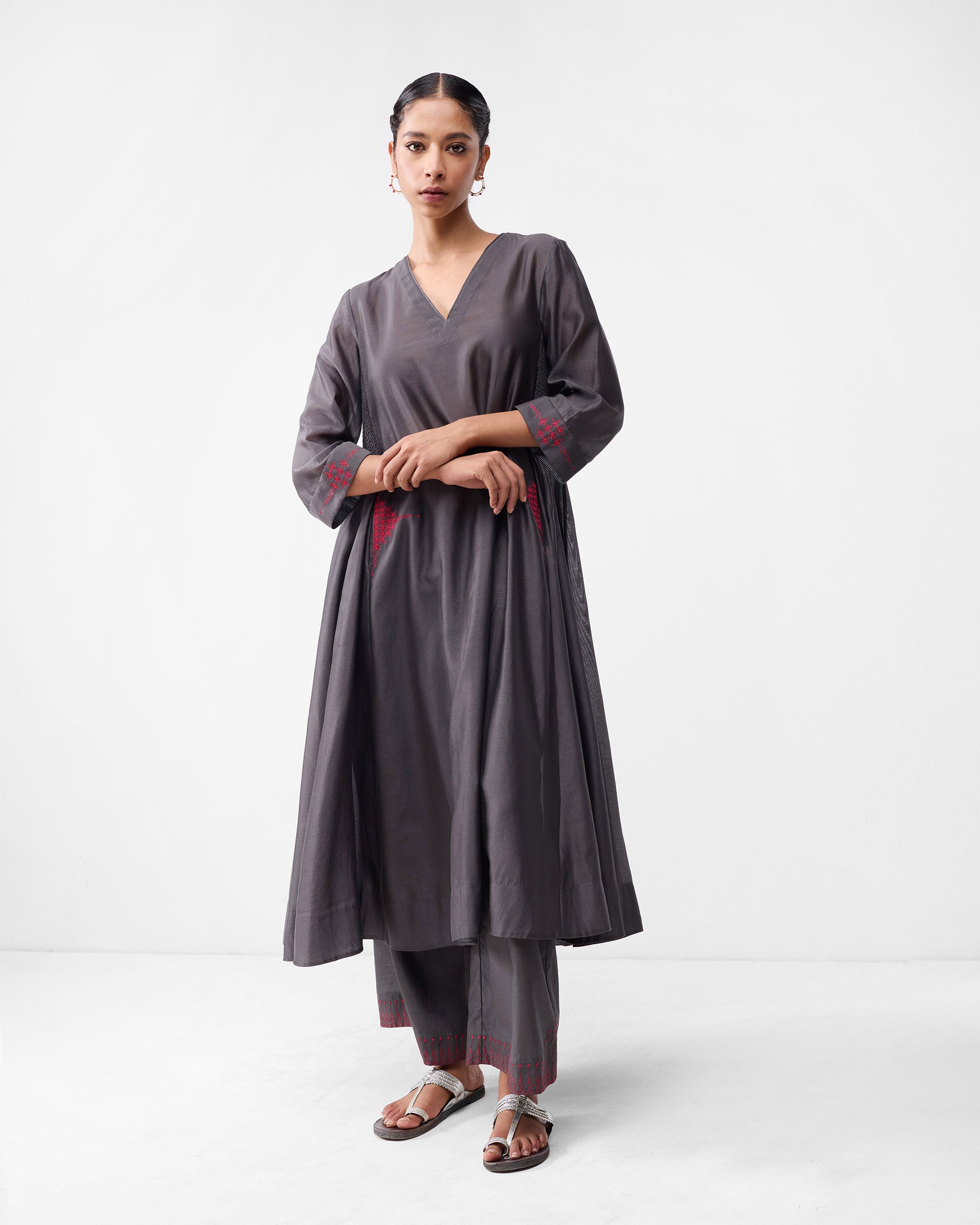 The Lama Set - Charcoal & Watermelon Embroidered