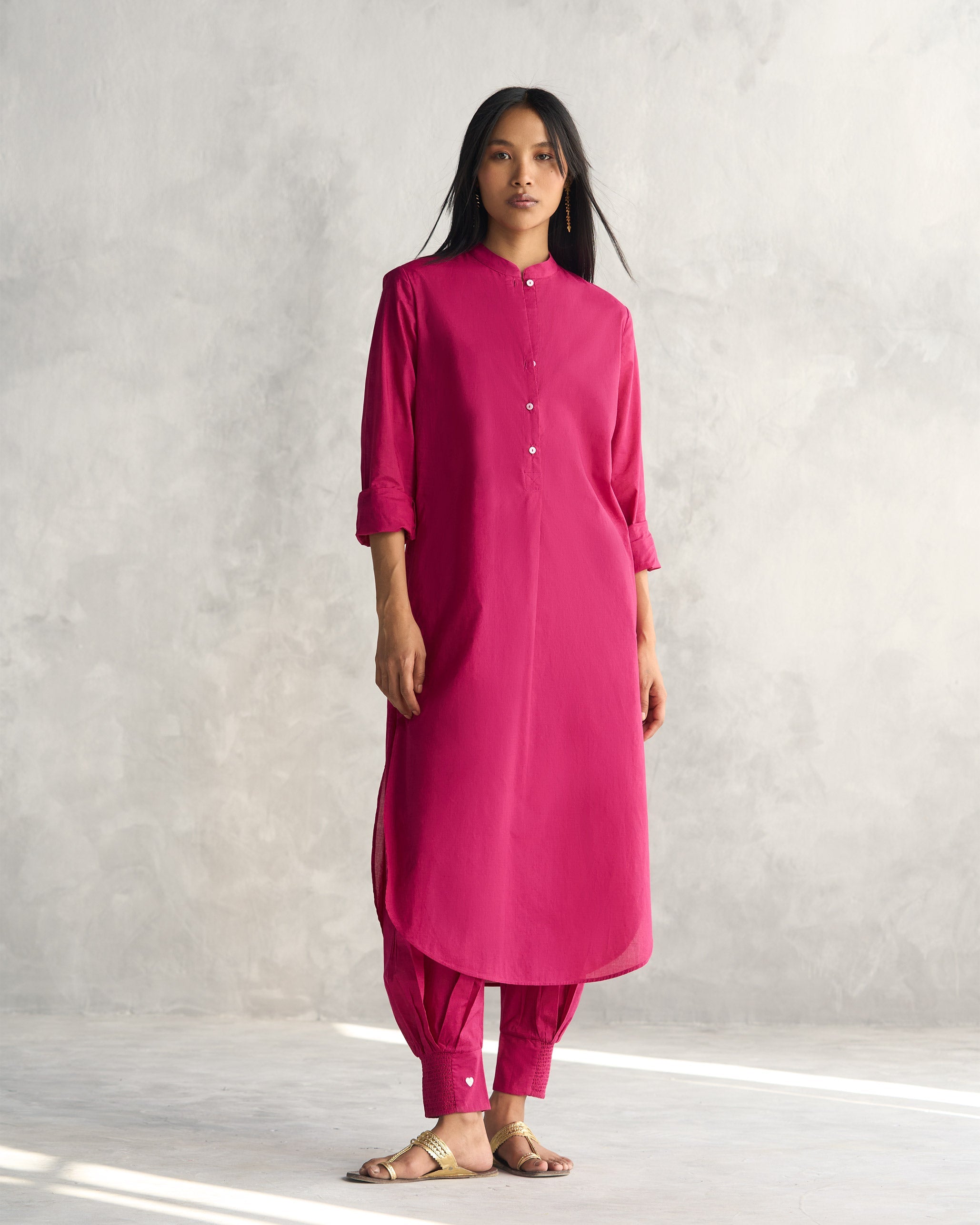 Basic Long Length Kurta - Berry