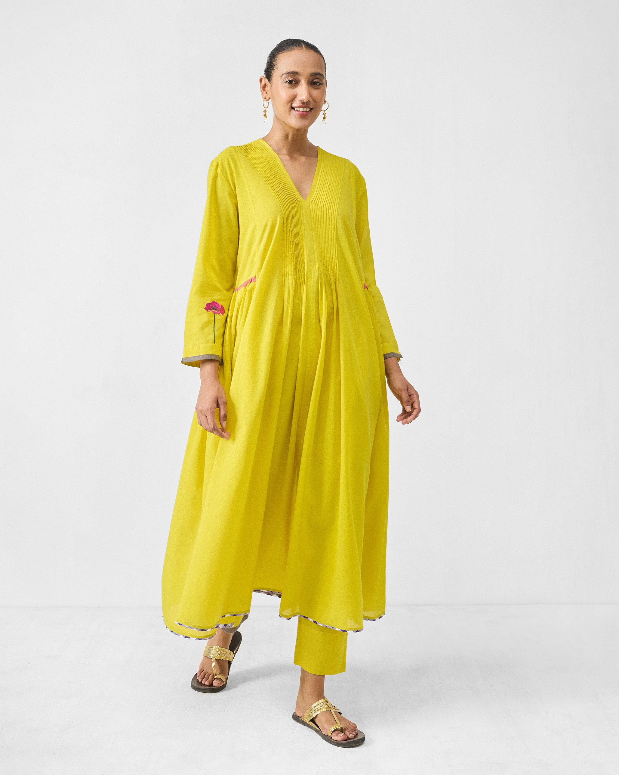 Pintuck Kurta - Chartreuse