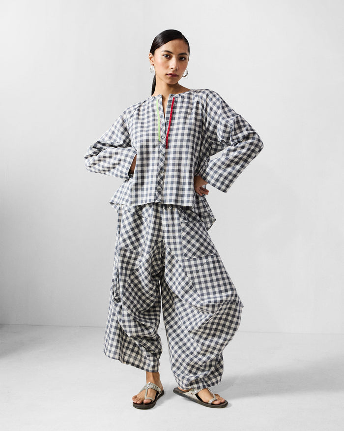 The Zil Top Set - Charcoal & White Checks