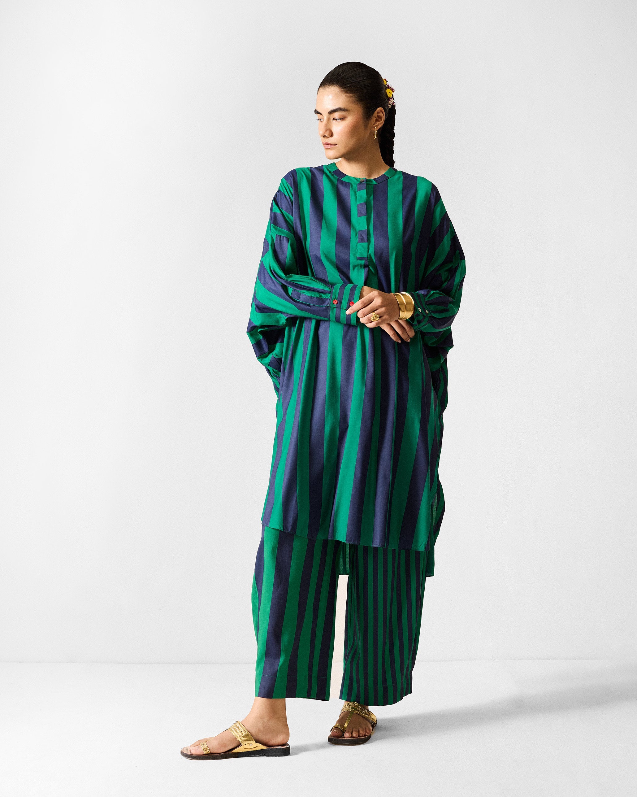 Serene Pants - Navy & Green Printed