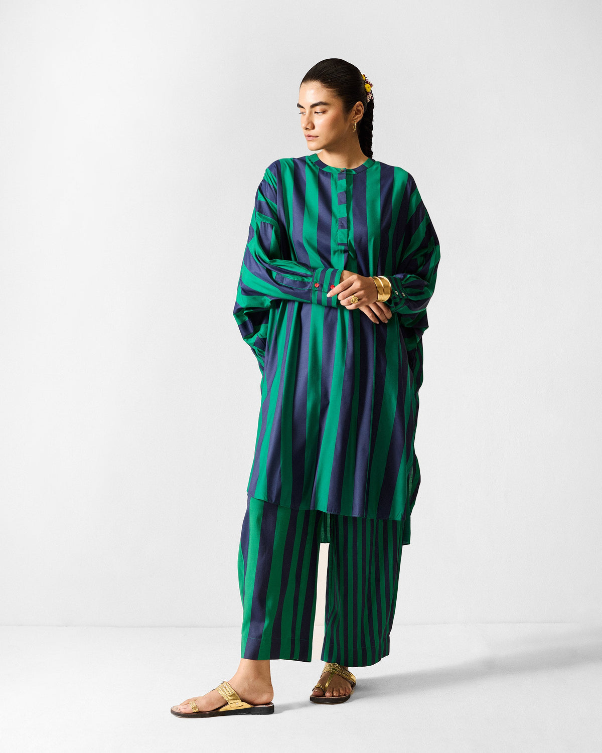 Serene Pants - Navy & Green Printed